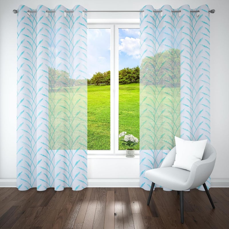 Parda Online 9Ft Blue Sheer Tissue Embroidered Eyelet Window Curtain - Pack of 2 - Image 2