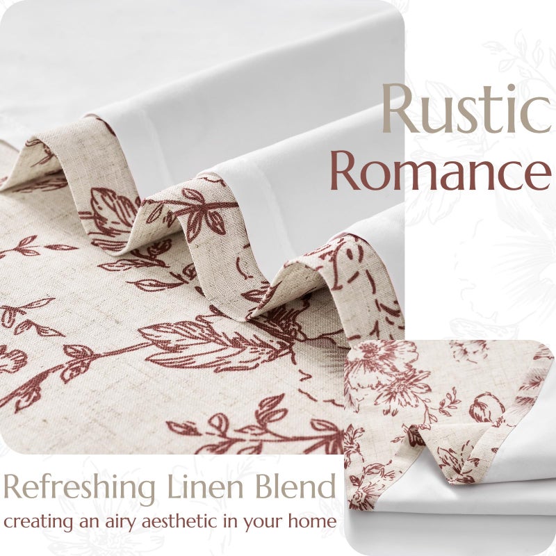 jinchan Lined Linen Blend Curtain Floral Curtains for Living Room 96 Inches Long Farmhouse Red Flower Printed Curtain Rod Pocket Back Tab Peony Patterned Drapes Curtains Set 2 Panels - Image 3