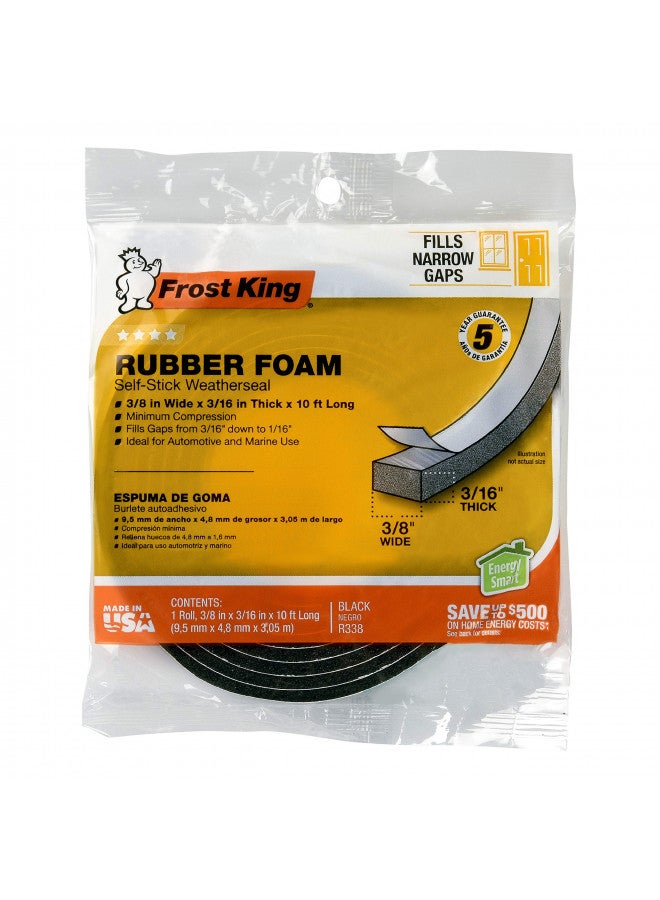 Frost King Frost King R338H Self-Stick Rubber Foam Weatherseal, 3/8"W, 3/16"T, Black|Blacks - Image 1