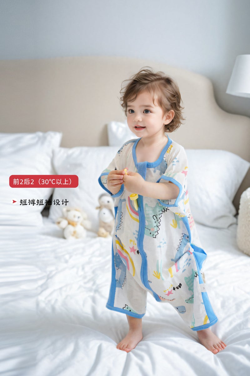 Superman Doudou Spring and Summer Thin Baby Gauze Sleeping Bag Baby Short-sleeved Leg Kick-proof Quilt for Middle and Big Children All Seasons Graffiti dinosaur (first two after two gauze) 