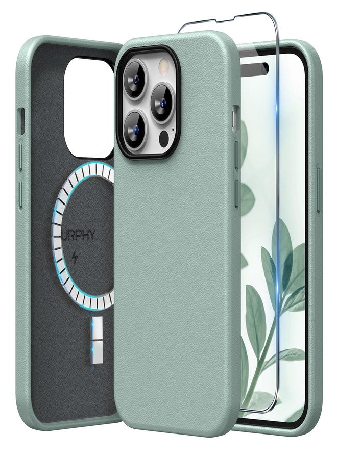 جراب SURPHY من الجلد الصناعي متوافق مع هاتف iPhone 14 Pro Max (6.7 بوصة، 2022)، جراب هاتف من الجلد الصناعي مع أزرار معدنية وبطانة من الألياف الدقيقة (أخضر نعناعي) - Image 1