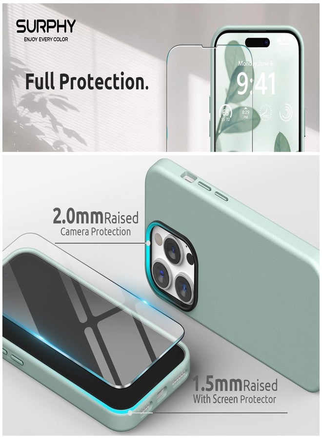 جراب SURPHY من الجلد الصناعي متوافق مع هاتف iPhone 14 Pro Max (6.7 بوصة، 2022)، جراب هاتف من الجلد الصناعي مع أزرار معدنية وبطانة من الألياف الدقيقة (أخضر نعناعي) - Image 5