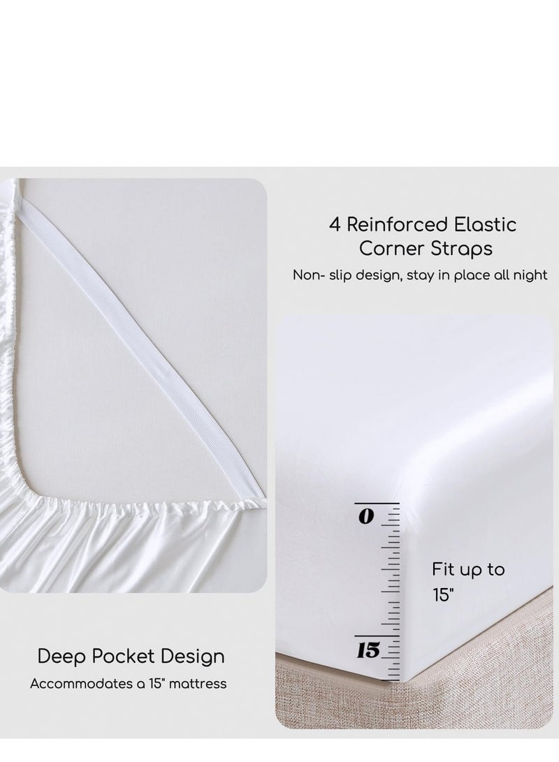 Silky Bedding Set 4-Piece King White  - Image 4
