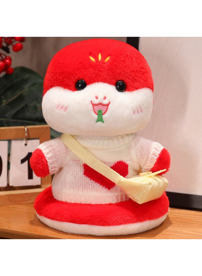 Year Of The Snake Mascot Doll Zodiac Snake Plush Toy Dress Snake Baby Doll Annual Meeting Gift Year Gift-Specifications:White Sweater With Red Hearts + Small Bag + Red Snake Baby-Color:Add Portable Gift Box  - Image 1
