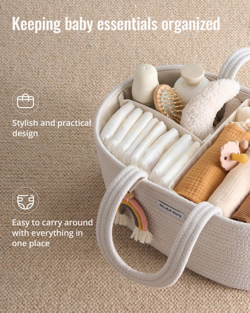 Blissful Diary Baby Diaper Caddy Organizer, Cotton Rope Diaper Caddy Basket, Oval Storage Basket, Gift for Baby Shower, Newborn Essentials, Beige - Image 2