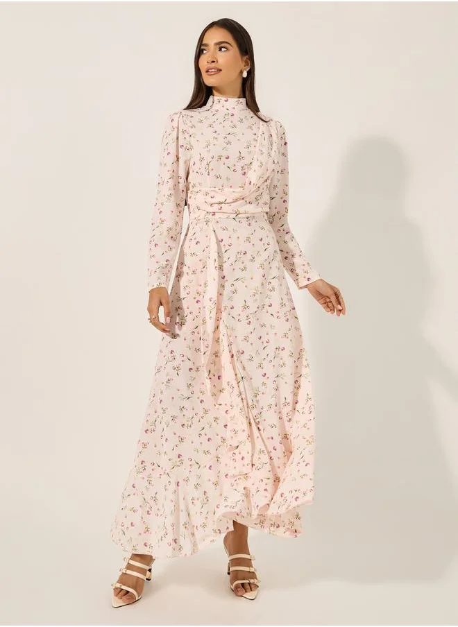 ستايلي All-Over Print High Neck A-Line Maxi Dress