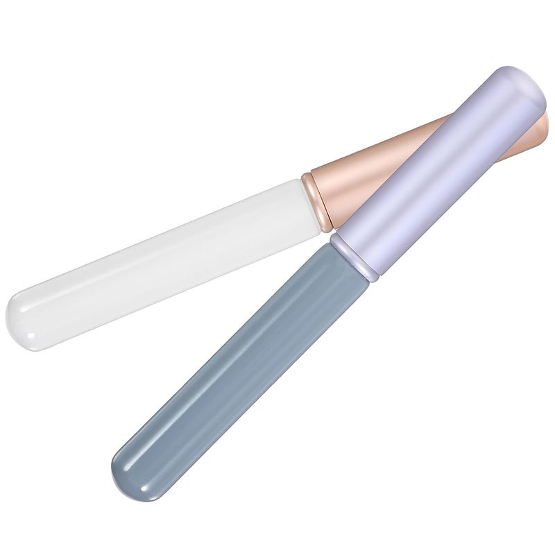 Artibetter 2pcs Mini Lipstick Brush Applicators with Caps, Portable Lip Gloss Applicator Wands for Women Makeup Tools, Dual Color White Jade and Wisteria, Travel Lip Brush Set - Image 1