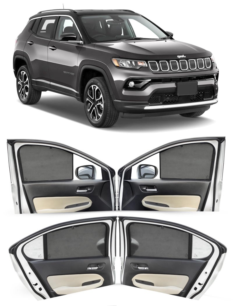 Autofact Car Sunshades for Jeep Compass, UV Protection, Useful Car Accessories, Custom fit Sun Shades for Side Windows, Set of 4 - Image 1