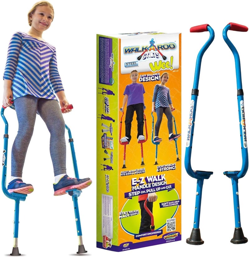 Geospace Adjustable Walkaroo Steel Wee Balance Stilts for Kids - Indoor/Outdoor Play, Exercise, Steel Stilts for Kids- Up to 120 lbs, Height Adjustable Walking Stilts, Kids Stilts -Blue - Image 1
