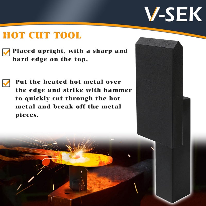 V-SEK 1 inch Blacksmith Anvil Hardy Hole Tools Set Blacksmithing Forging Tool with Spring Fuller, Hot Cut, Creasing Stake (3PCS) - Image 2