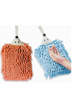 Excefore Hand Drying Towel Cute Hedgehog Chenille Hand Towel with Button Hanging Loop Microfiber Plush Absorbent Kids Hand Towels for Bathroom Kitchen Bedroom 2PCS  - Image 1