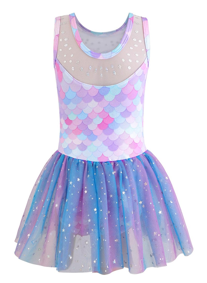 EQSJIU Girls Ballet Leotards with Tutu Skirt Dance Dress Mermaid Shiny Ballerina Outfits Baby Girls 1t 2t 1-2t - Image 2