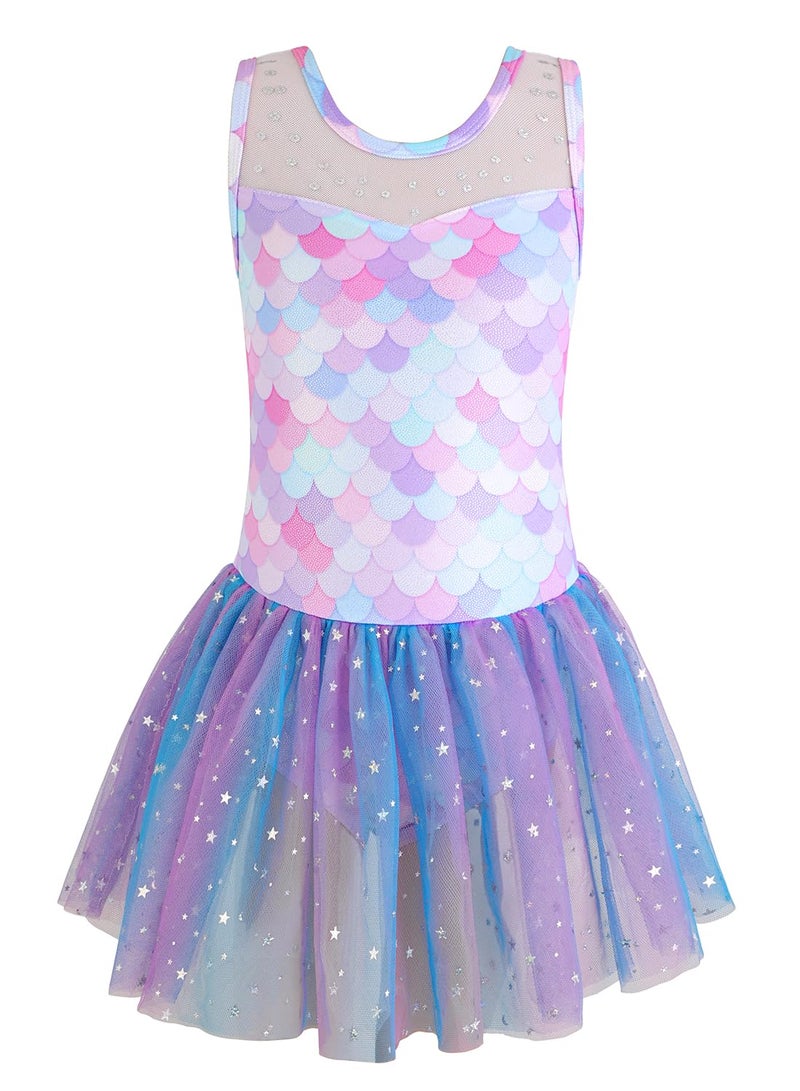 EQSJIU Girls Ballet Leotards with Tutu Skirt Dance Dress Mermaid Shiny Ballerina Outfits Baby Girls 1t 2t 1-2t - Image 1