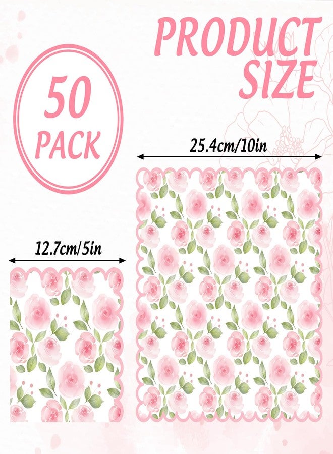 وولاين مجموعة مناديل كوكتيل وردية اللون مزينة بالورود من والين، 50 قطعة، للاستخدام مرة واحدة، مثالية لحفلات الزفاف، وحفلات استقبال المولود، وأعياد الميلاد. - Image 2