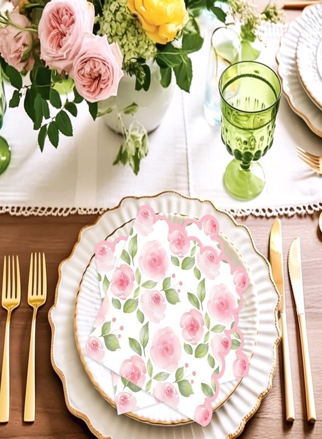 وولاين مجموعة مناديل كوكتيل وردية اللون مزينة بالورود من والين، 50 قطعة، للاستخدام مرة واحدة، مثالية لحفلات الزفاف، وحفلات استقبال المولود، وأعياد الميلاد. - Image 4