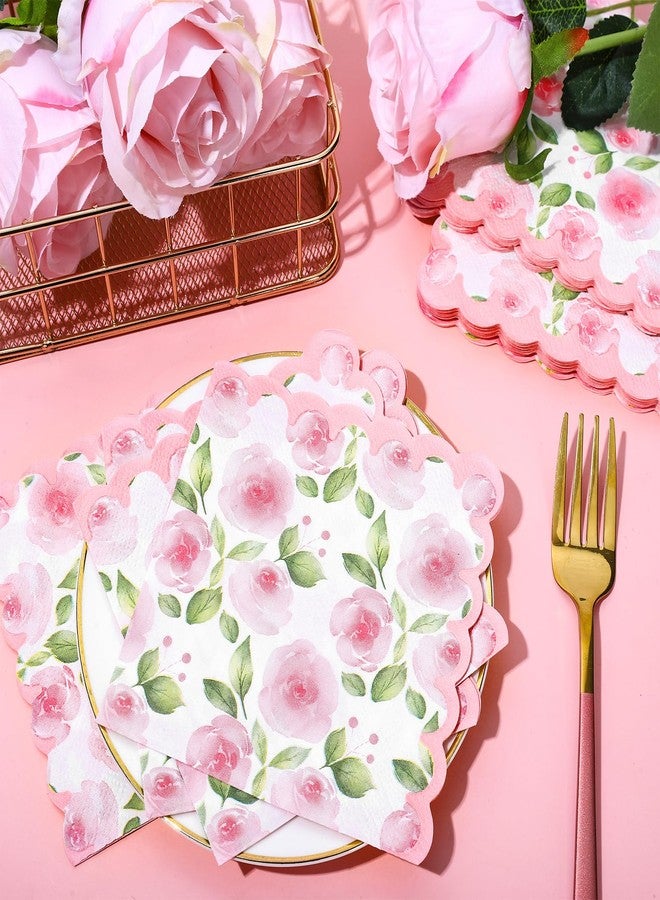 وولاين مجموعة مناديل كوكتيل وردية اللون مزينة بالورود من والين، 50 قطعة، للاستخدام مرة واحدة، مثالية لحفلات الزفاف، وحفلات استقبال المولود، وأعياد الميلاد. - Image 3