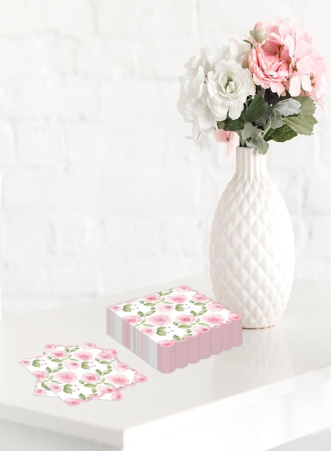 وولاين مجموعة مناديل كوكتيل وردية اللون مزينة بالورود من والين، 50 قطعة، للاستخدام مرة واحدة، مثالية لحفلات الزفاف، وحفلات استقبال المولود، وأعياد الميلاد. - Image 5
