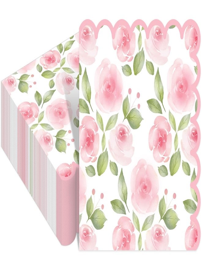 وولاين مجموعة مناديل كوكتيل وردية اللون مزينة بالورود من والين، 50 قطعة، للاستخدام مرة واحدة، مثالية لحفلات الزفاف، وحفلات استقبال المولود، وأعياد الميلاد. - Image 1