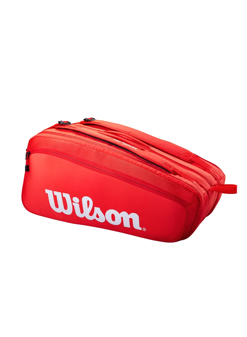 Wilson Super Tour Red Tennis Racket Bag, Adults, Holds up to 15 rackets