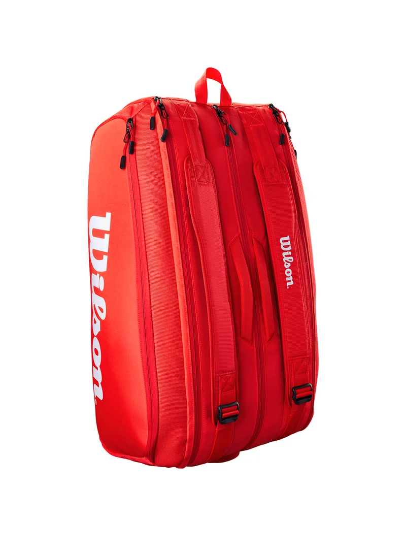 Wilson Super Tour Red Tennis Racket Bag, Adults, Holds up to 15 rackets