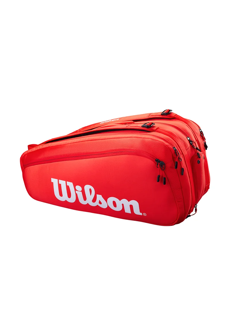 Wilson Super Tour Red Tennis Racket Bag, Adults, Holds up to 15 rackets