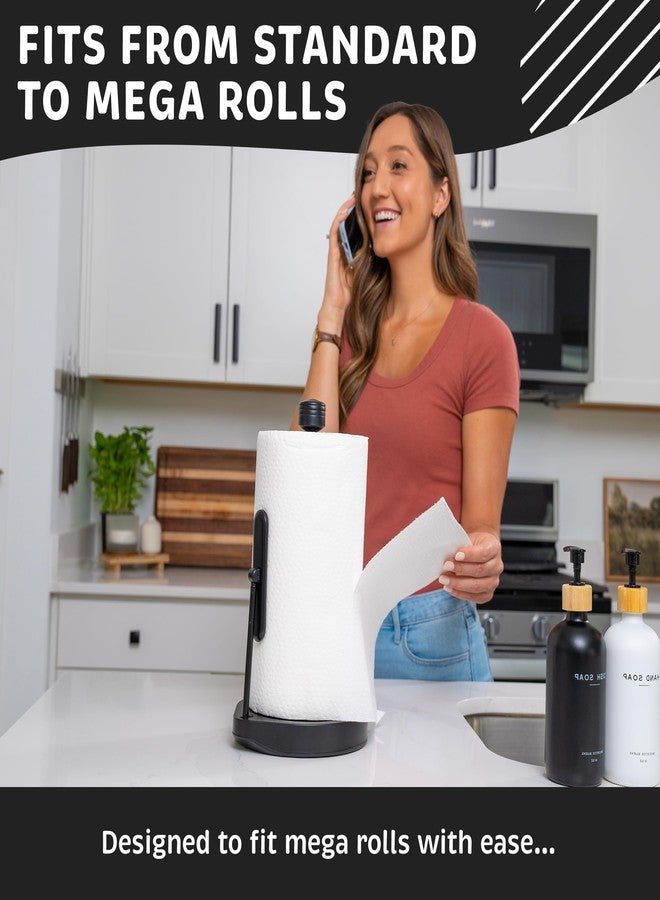 Dear Household حامل مناشف ورقية بذراع شد من الفولاذ المقاوم للصدأ - سهل الاستخدام بيد واحدة - يتميز موزع المناشف الورقية المتين هذا، المصمم لوضعه على سطح الطاولة، بأكواب شفط ويتسع لجميع لفائف المناشف الورقية (أسود) - Image 4