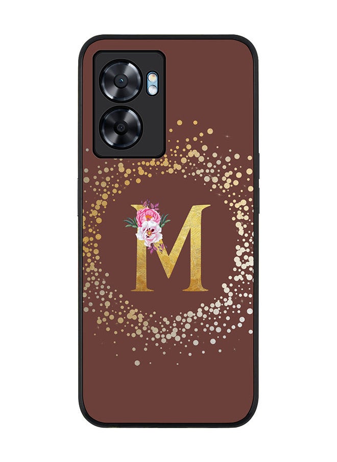 Stylizedd Rugged Black edge case for Oppo A57 Slim fit Soft Case Flexible Rubber Edges TPU Gel Thin Cover - Custom Monogram Initial Letter Floral Pattern Alphabet - M (Brown)  - Image 1