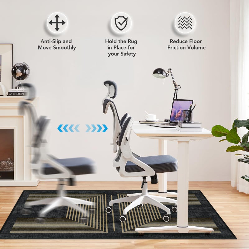 Lreedy Office Chair Mat for Hardwood Floor&Tile Floor,36"X 48" Heavy Duty Desk Chair Mat for Hard Floors,Under Desk Rug for Rolling Computer Chair,Anti Slip,Low Pile Carpet Floor-Geo Black - Image 5
