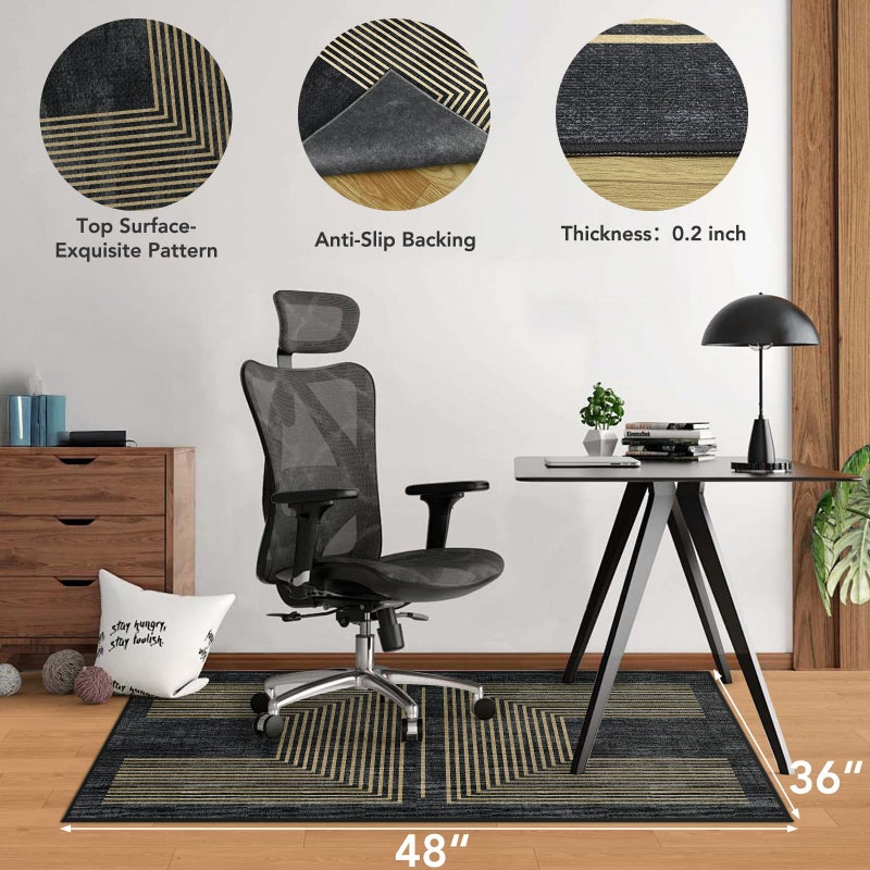 Lreedy Office Chair Mat for Hardwood Floor&Tile Floor,36"X 48" Heavy Duty Desk Chair Mat for Hard Floors,Under Desk Rug for Rolling Computer Chair,Anti Slip,Low Pile Carpet Floor-Geo Black - Image 2