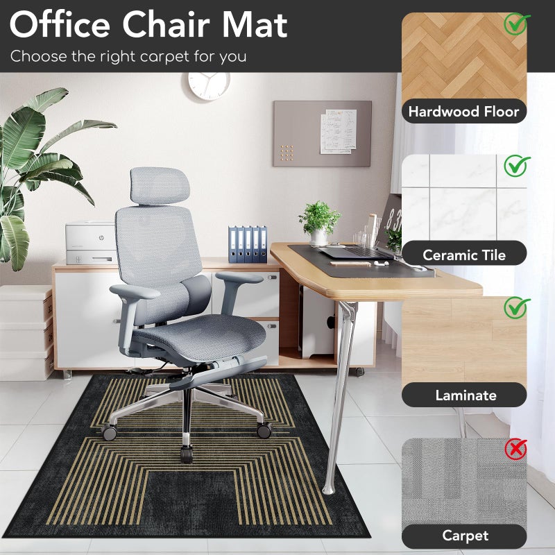 Lreedy Office Chair Mat for Hardwood Floor&Tile Floor,36"X 48" Heavy Duty Desk Chair Mat for Hard Floors,Under Desk Rug for Rolling Computer Chair,Anti Slip,Low Pile Carpet Floor-Geo Black - Image 3