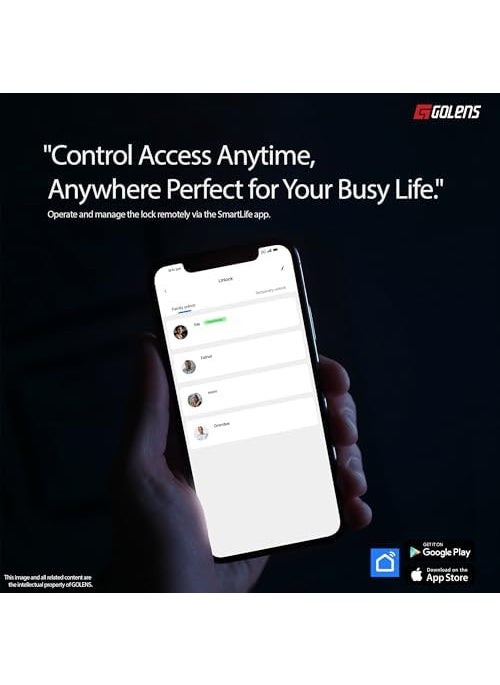 Golens - Golens X33 Glossy Black Smart Digital Door Lock 6Way Unlocking Fingerprint Pincode WiFi RFID Access Card Mobile App Physical Key OTP Access Passage Mode No Extra Gateway Required - Image 1