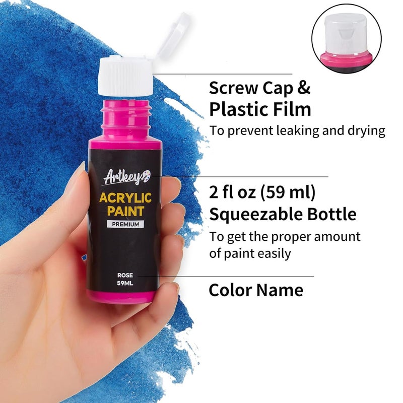 Artkey Acrylic Paint Set, 24 Colors 2 oz/59 ml Acrylic Paint Kit for Professional Artists & Beginners â€“ Craft & Art Supplies for Canvas, Wood, Fabric, Rock, Leather, Ceramic, Glass, Easter Egg - Image 3