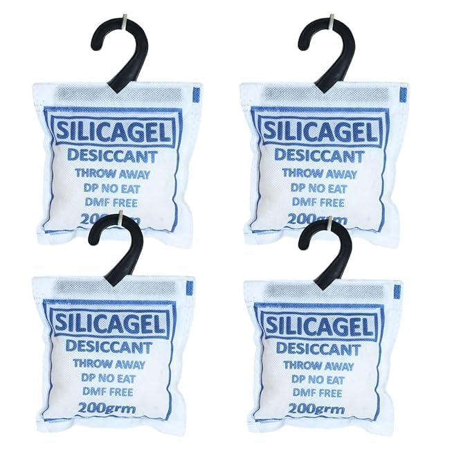 ORIBREEZE OriBreeze Silica Gel 200 Gram Pouch of 4 Packets 200 gm 4 packets Silica Gel Pouches for Room Kitchen Wardrobe Cupboard car Bedroom Camera Lenses Shoes 200gm Pack of 4  - Image 1
