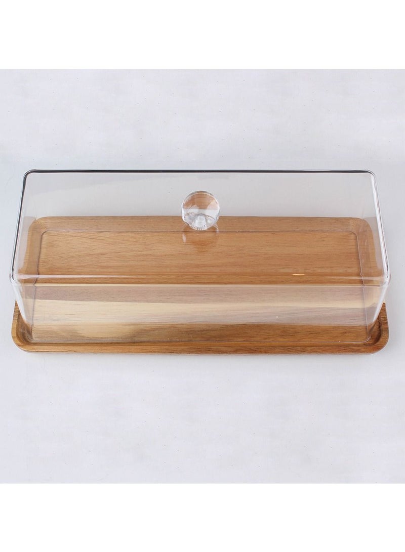 علبة تقديم الخبز والكيك ، تبسي خشبي مستطيل الشكل مع غطاء اكرليك، صينية تخزين لتقديم الكيك مع غطاء شفاف - Image 3