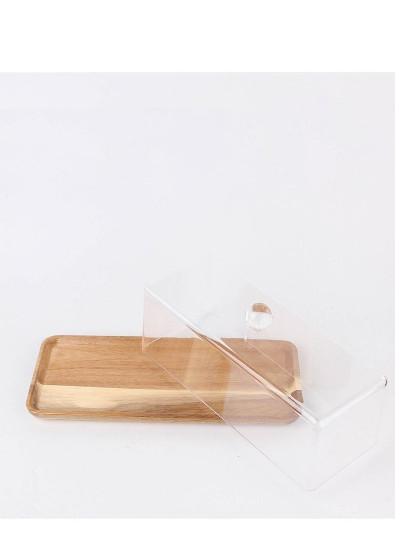علبة تقديم الخبز والكيك ، تبسي خشبي مستطيل الشكل مع غطاء اكرليك، صينية تخزين لتقديم الكيك مع غطاء شفاف - Image 4