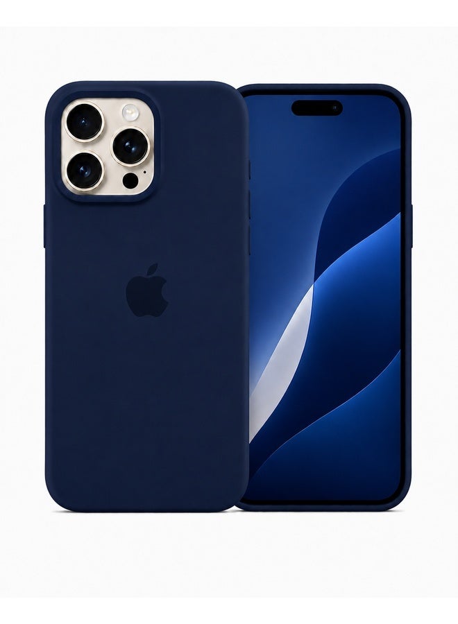 VR CREATIVE Apple iPhone 16 Pro Max Liquid Silicone Protective Case Cover with Microfiber Lining, Slim Shockproof Soft TPU Back Cover - Navy Blue