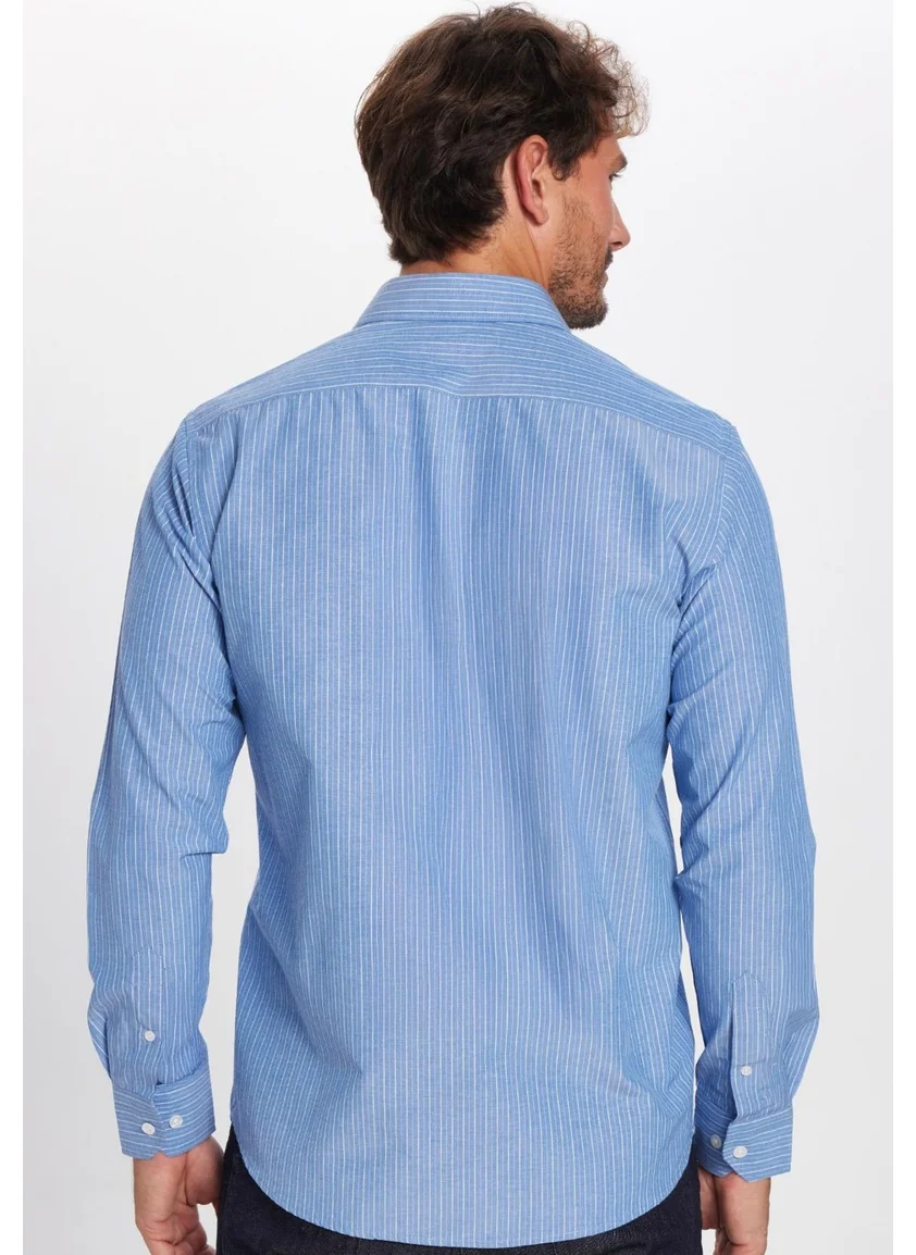 Tudors Men's Regular Fit Classic Cut Thin Striped Cotton Tie Collar Shirt