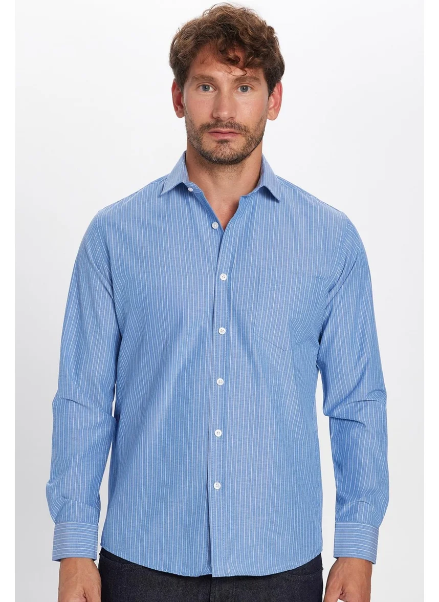 Tudors Men's Regular Fit Classic Cut Thin Striped Cotton Tie Collar Shirt