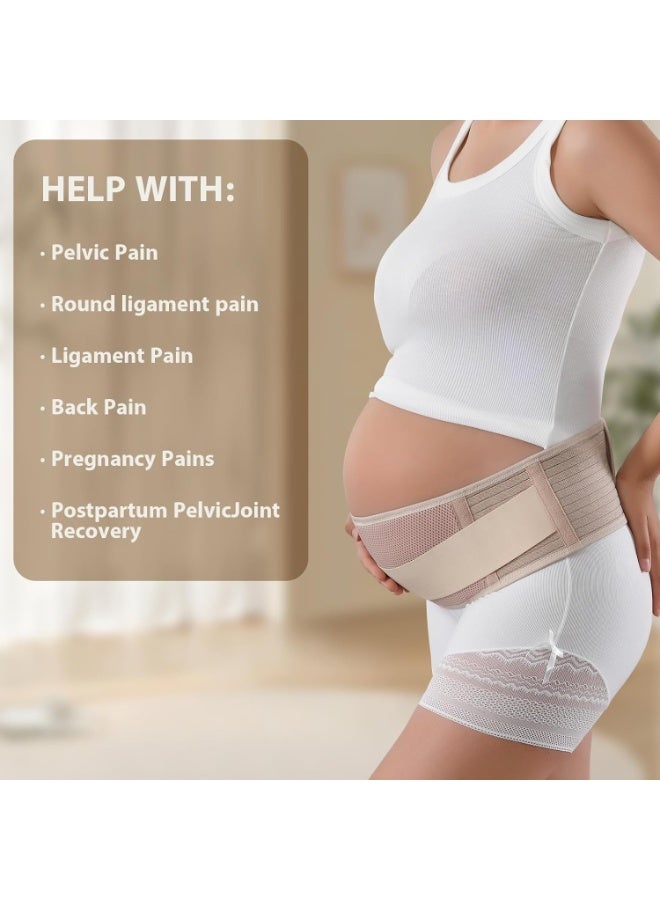 حزام بطن الحمل، حزام دعم الحمل مع لفّة ضغط قابلة للتعديل، أشرطة بطن ناعمة وقابلة للتنفس للنساء الحوامل وتخفيف آلام الظهر والحوض (بيج) - Image 3