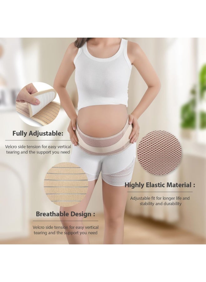 حزام بطن الحمل، حزام دعم الحمل مع لفّة ضغط قابلة للتعديل، أشرطة بطن ناعمة وقابلة للتنفس للنساء الحوامل وتخفيف آلام الظهر والحوض (بيج) - Image 4