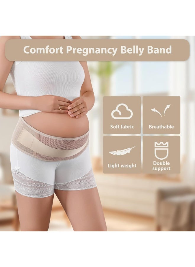 حزام بطن الحمل، حزام دعم الحمل مع لفّة ضغط قابلة للتعديل، أشرطة بطن ناعمة وقابلة للتنفس للنساء الحوامل وتخفيف آلام الظهر والحوض (بيج) - Image 2