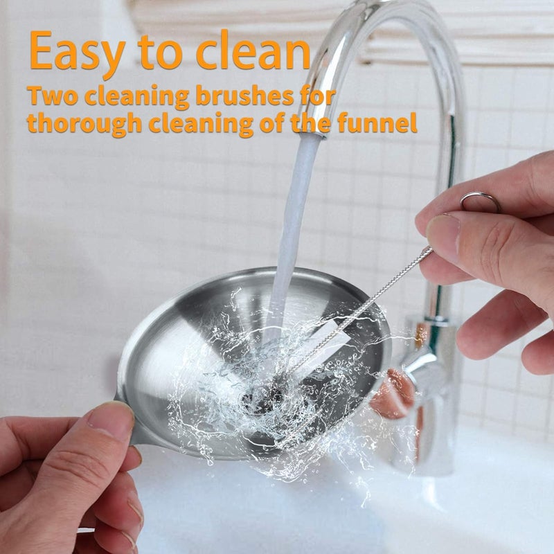 YLYL Metal Stainless Steel Funnel, Large Medium Small Funnel Set of 3, Food Grade Mini Funnels for Kitchen Use Filling Bottles Flask Cooking, 2 Brushes - Image 4