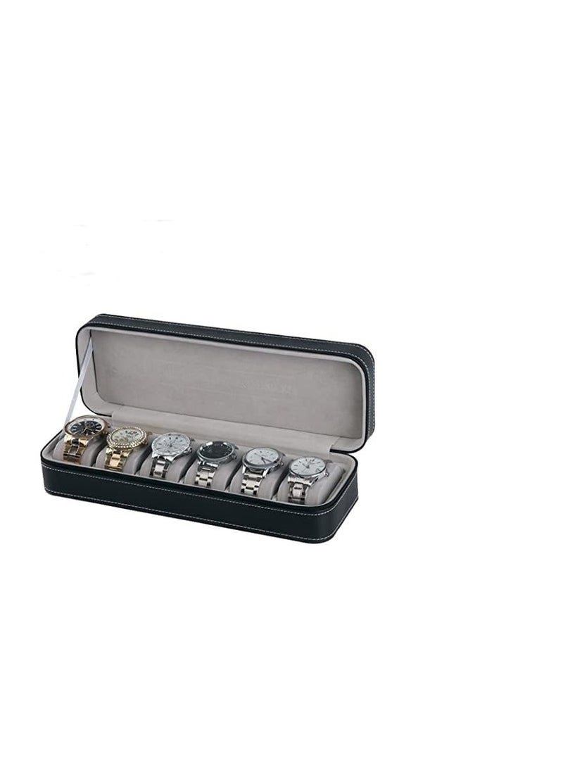 BLOOMING TIME Luxury 6-Slot Watch Organizer in PU Leather Zipper Case - Image 1