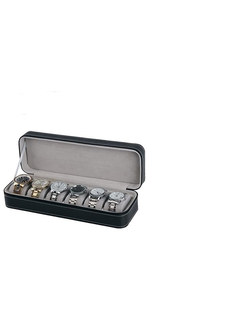 BLOOMING TIME Luxury 6-Slot Watch Organizer in PU Leather Zipper Case - Image 3