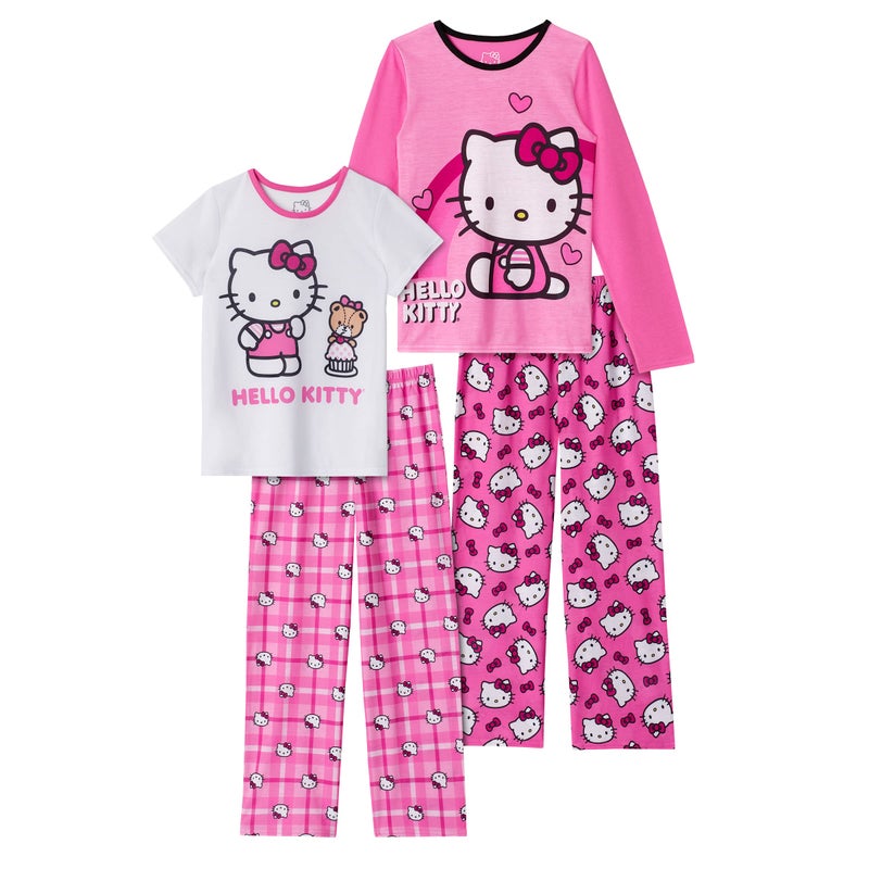 Hello Kitty Girls Pajama Pants and Sleep Shirt Sets 4 Piece PJ Top and Bottom Sleepwear Set for Girls Pajamas for Kids Pink - Image 1