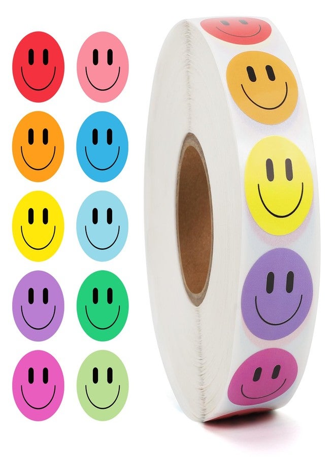 Wercokt 2000PCS Smiling Stickers, 1 Inch Ten Colors, Stickers for Kids Reward, Water Bottle Happy Face Stickers, for Student Planner and School Classroom Teacher Charts Calendar Gift Wrapping - Image 1