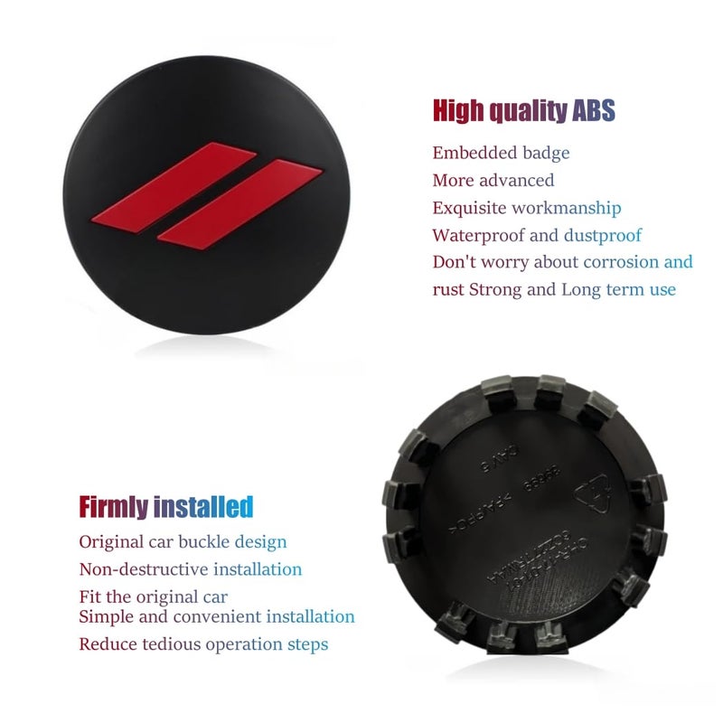 QOMAGO 4PCS Wheel Center caps with Same Pattern tire Valve caps Cover Original Vehicle Replacement 2.5in/63mm Compatible with Challenger Charger Durango Accessories and More (Black Red) - Image 2