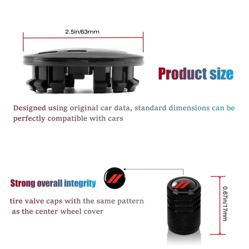 QOMAGO 4PCS Wheel Center caps with Same Pattern tire Valve caps Cover Original Vehicle Replacement 2.5in/63mm Compatible with Challenger Charger Durango Accessories and More (Black Red) - Image 3