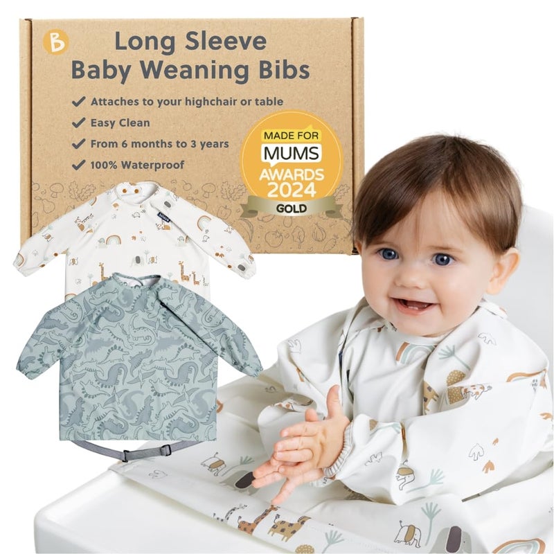 BIBaDO - Long Sleeve Baby Bibs - Babies & Toddlers 6-36 Months - Coverall Baby Led Weaning Bib - Easy Wipe, Soft & Waterproof - Image 1