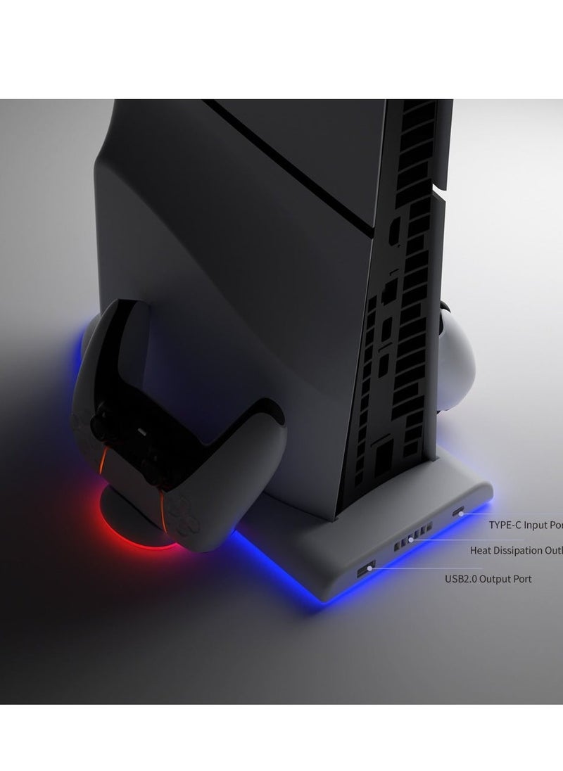DOBE - PS5 Slim Stand and Cooling Station with RGB LED Charging Station for PS5 Slim Console Cooling Dock with 3-Level Cooling Fan and Dual PS5 Controller or PS5 Edge Controller Charger - Image 1
